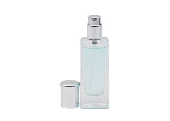 Verre plat transparent de l'épaule 30ml de parfum de bouteille carrée portative de jet