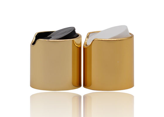 qualité  Cosmetic Aluminum Shiny Gold Disc Top Cap Black Or White PP Disk Cap 24mm usine