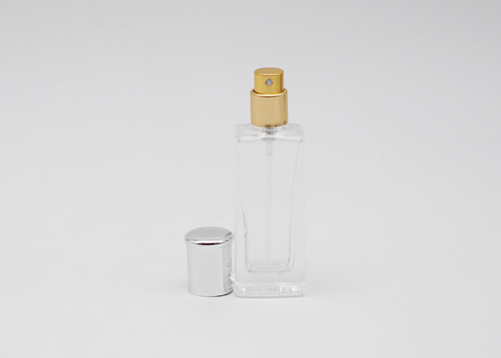 Verre plat transparent de l'épaule 30ml de parfum de bouteille carrée portative de jet