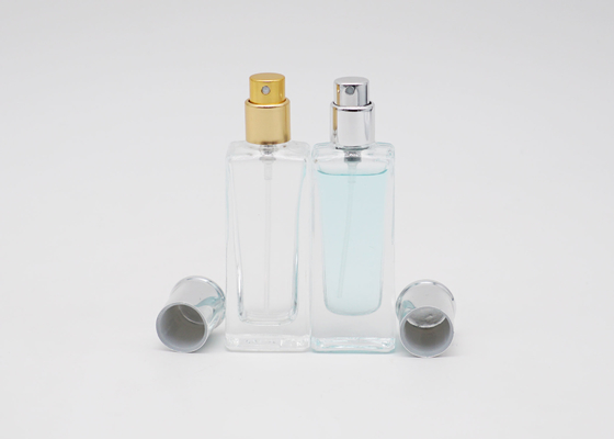 Verre plat transparent de l'épaule 30ml de parfum de bouteille carrée portative de jet